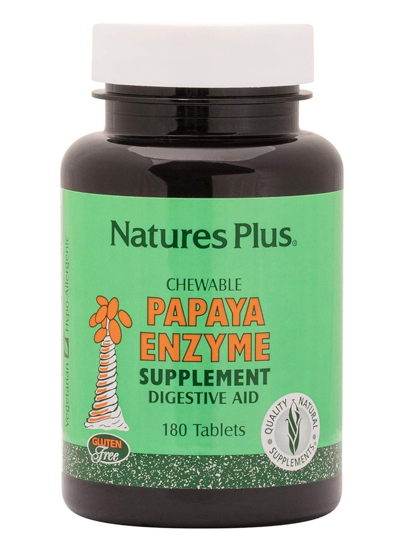 Natures Chewable Plus Papaya Enzyme Supplement Digestive Aid Natural Supplement Gluten Free 180 Tablets