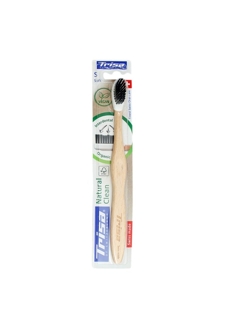 Natural Clean Soft.  Natural Clean Wooden Toothbrush The Sustainable Toothbrush Made From Swiss Beech Wood. Bristles And Brush Head Made From Renewable Organic Plastic.