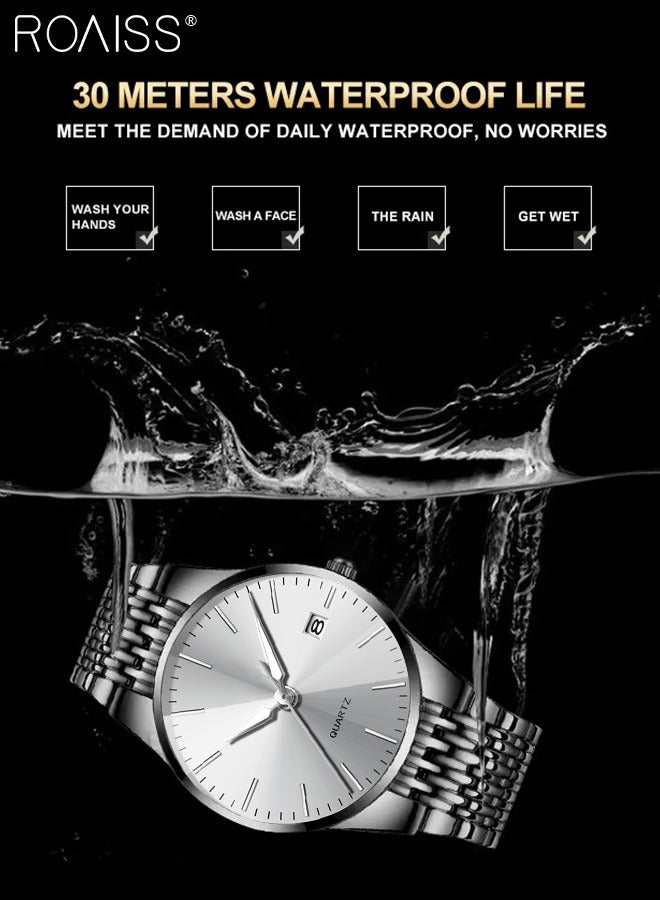 Alloy Strap Couple Quartz Watch Male Female Couple Watch Luxury luminous Waterproof Calendar Watch Couple Wedding Romantic Gift 2 Piece Set