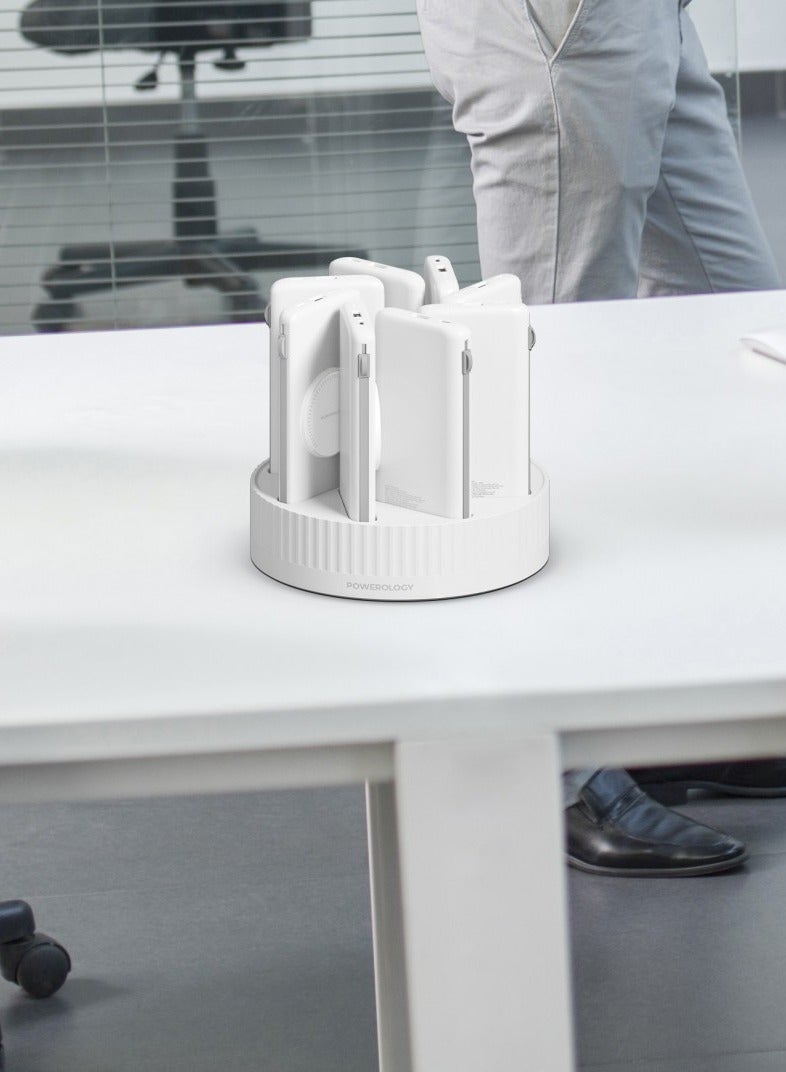 8-in-1 Power Station with 10000mAh Capacity/ 20W Power Delivery/ Quick Charge/ Wireless Charging Compatibility/ Type C & Lightning Head Built-in Cables/ All-in-One Powerbank Terminal - White