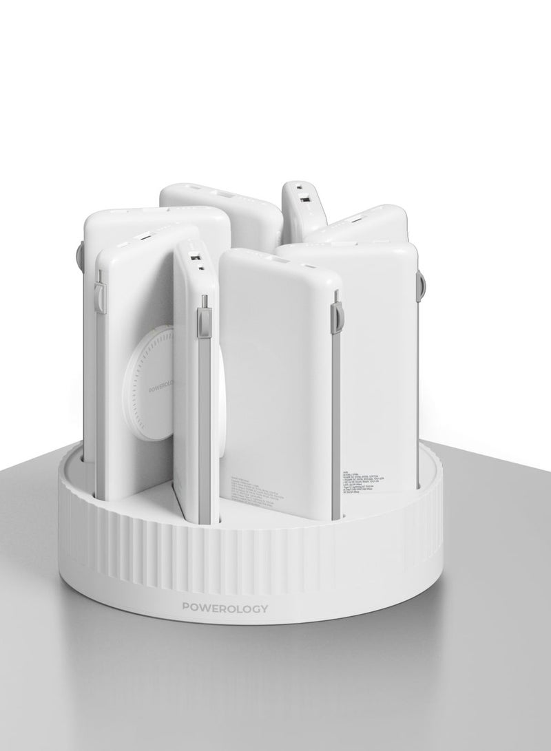 8-in-1 Power Station with 10000mAh Capacity/ 20W Power Delivery/ Quick Charge/ Wireless Charging Compatibility/ Type C & Lightning Head Built-in Cables/ All-in-One Powerbank Terminal - White