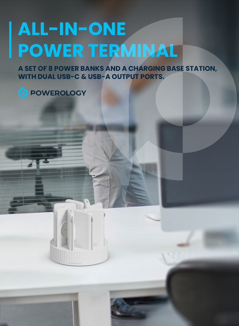 8-in-1 Power Station with 10000mAh Capacity/ 20W Power Delivery/ Quick Charge/ Wireless Charging Compatibility/ Type C & Lightning Head Built-in Cables/ All-in-One Powerbank Terminal - White