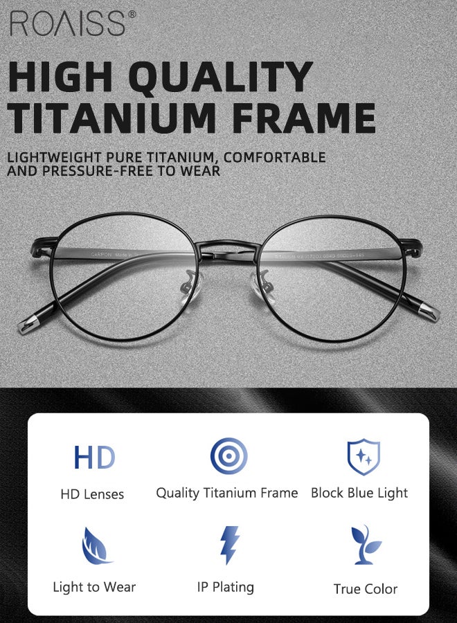 Blue Light Blocking Glasses Blue Light Filter Computer Reading Gaming TV Phones Round Eyeglasses with Titanium Frame Fashion Anti Eyestrain Headache Eyewear for Men Women Black 50mm