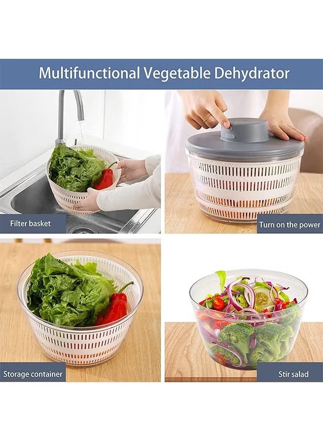 Electric Salad Spinner, Automatic Salad Rotator, Rechargeable Lettuce Spinner, Quick Drying Vegetable Fruit Lettuce Dryer Spinner, 4L, With Bpa Free Bowl (Grey)