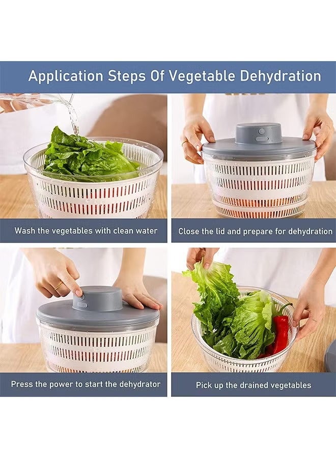 Electric Salad Spinner, Automatic Salad Rotator, Rechargeable Lettuce Spinner, Quick Drying Vegetable Fruit Lettuce Dryer Spinner, 4L, With Bpa Free Bowl (Grey)