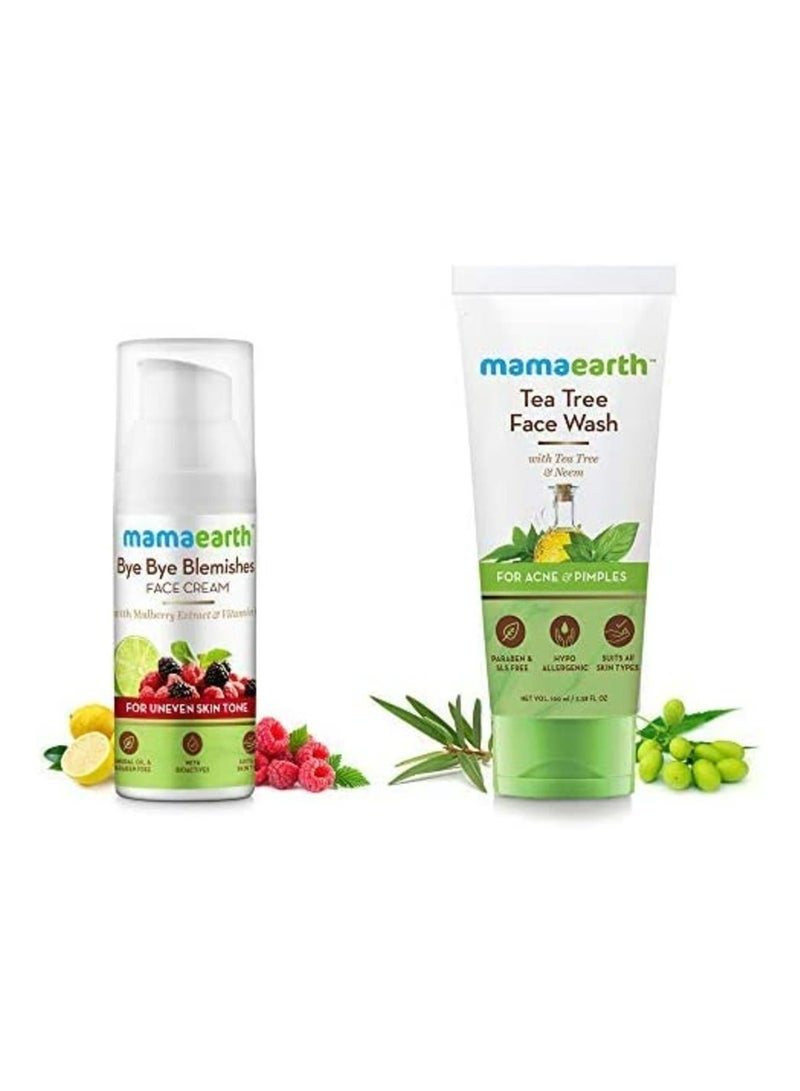 MAMAEARTH Bye Bye Blemishes For Pigmentation, Sun Damage and Spots Correction + Tea Tree Face Wash (Combo Pack of 2)