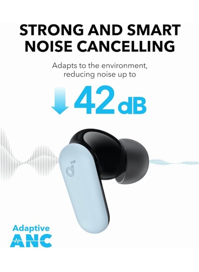 R50i Noise Cancelling Earbuds, Strong And Smart Noise Cancelling, Powerful Bass, 45H Playtime, 2-in-1 Case And Phone Stand, IP54, Wireless Earbuds, Bluetooth 5.4, App Control Blue