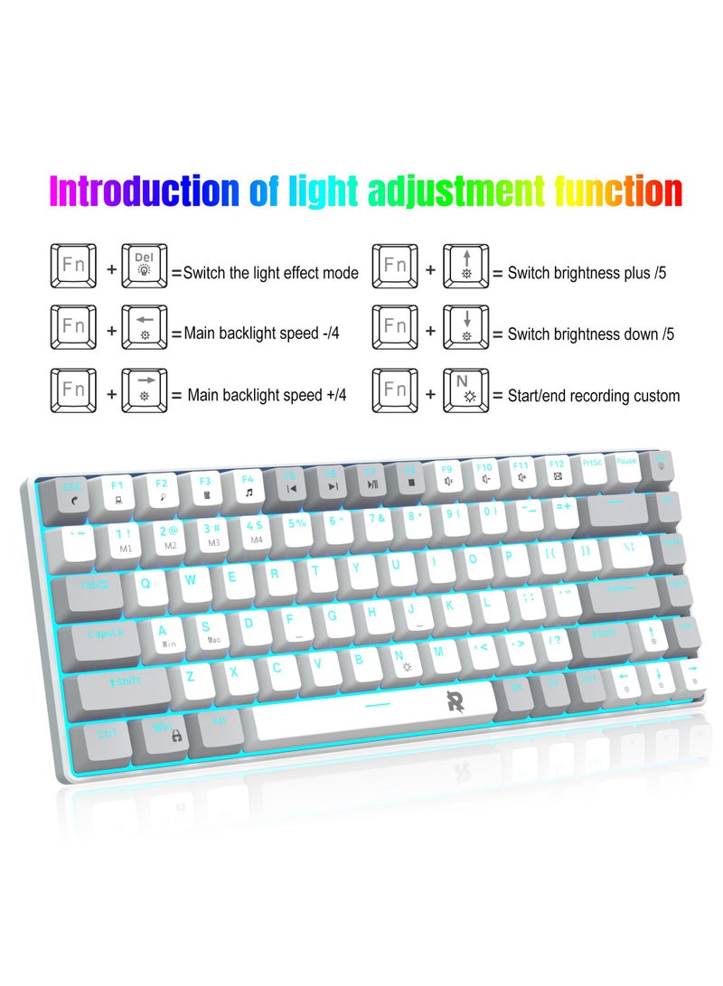 ROCK POW 84 Keys Wired Mechanical Gaming Keyboard Ice Blue Backlit Ultra-Compact Waterproof Mini Compact Keyboard for PC/Mac Gamer Typist Easy Carry on Trip Blue Switch