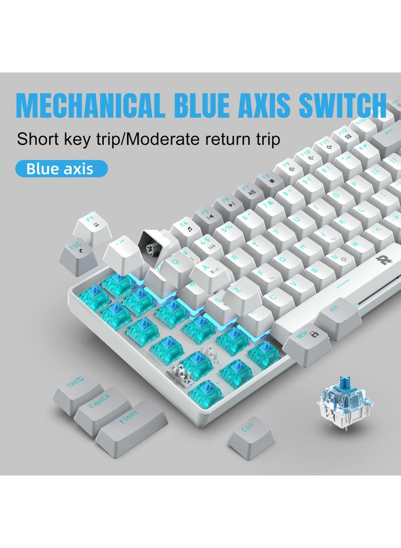 ROCK POW 84 Keys Wired Mechanical Gaming Keyboard Ice Blue Backlit Ultra-Compact Waterproof Mini Compact Keyboard for PC/Mac Gamer Typist Easy Carry on Trip Blue Switch