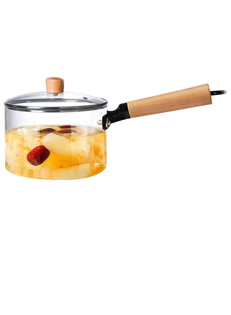 Glass Saucepan With Cover Heat Resistant Glass Stovetop Cooking Pot With Lid And Wooden Handle Multi Function Stew Pot Instant For Home Kitchen Restaurant Single Handle 2760ML