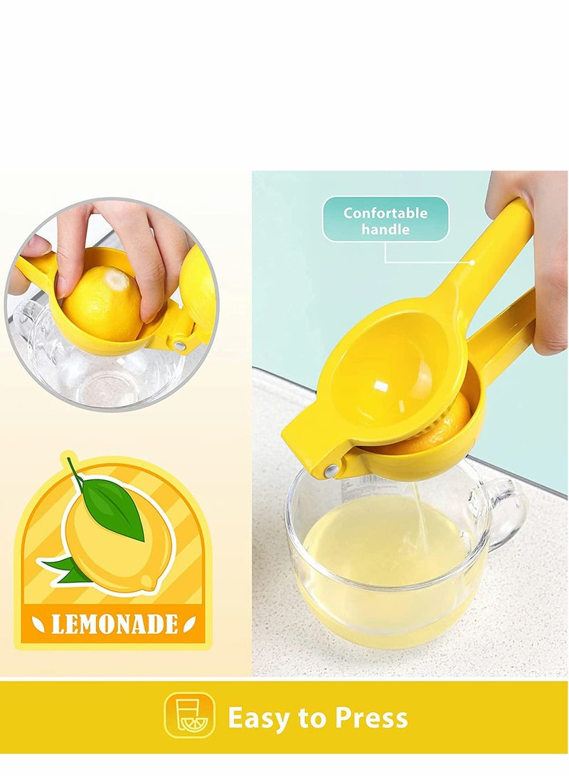 2-In-1 Manual Citrus Press Lemon Squeezer, Fruit Juicer Lime Metal, Professional Hand Kitchen Tool, Easy to Clean, To Squeeze Juicer, Yellow