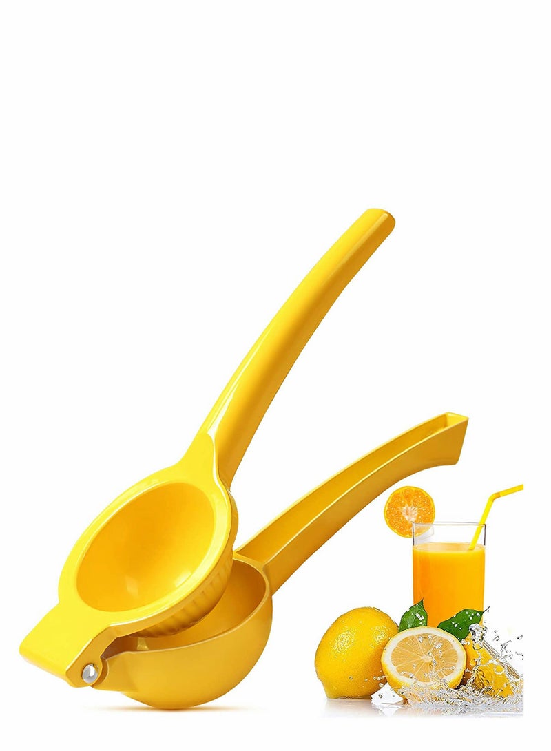 2-In-1 Manual Citrus Press Lemon Squeezer, Fruit Juicer Lime Metal, Professional Hand Kitchen Tool, Easy to Clean, To Squeeze Juicer, Yellow