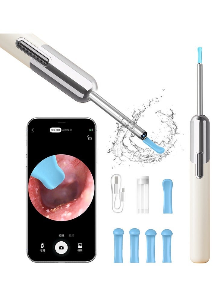 Ear Wax Removal - Earwax Remover Tool with 8 Pcs Ear Set - Wi-Fi Visible Wax Elimination Spoon - Earwax Removal Kit with Light- Ear Cleaner for iOS & Android (White)