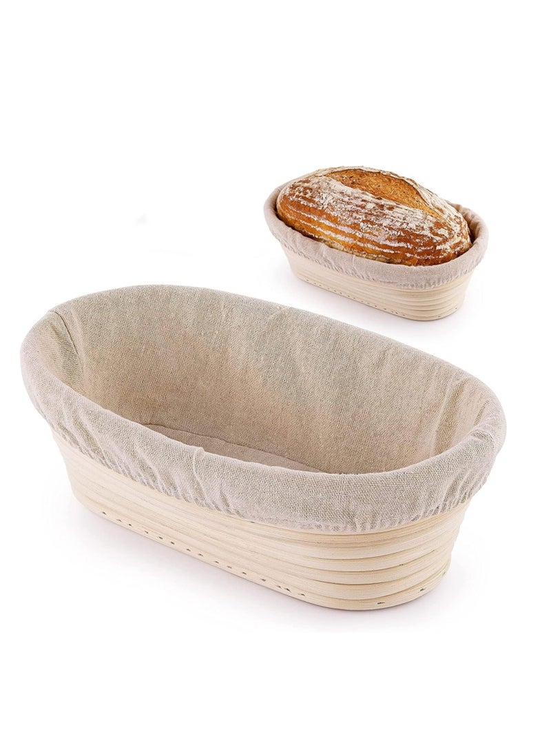 Oval Bread Proofing Basket, Handmade Banneton Bread Proofing Basket Brotform with Bread Lame, Dough Scraper, Proofing Cloth Liner for Sourdough Bread, Baking(10 x 6 x 3.5 inches)