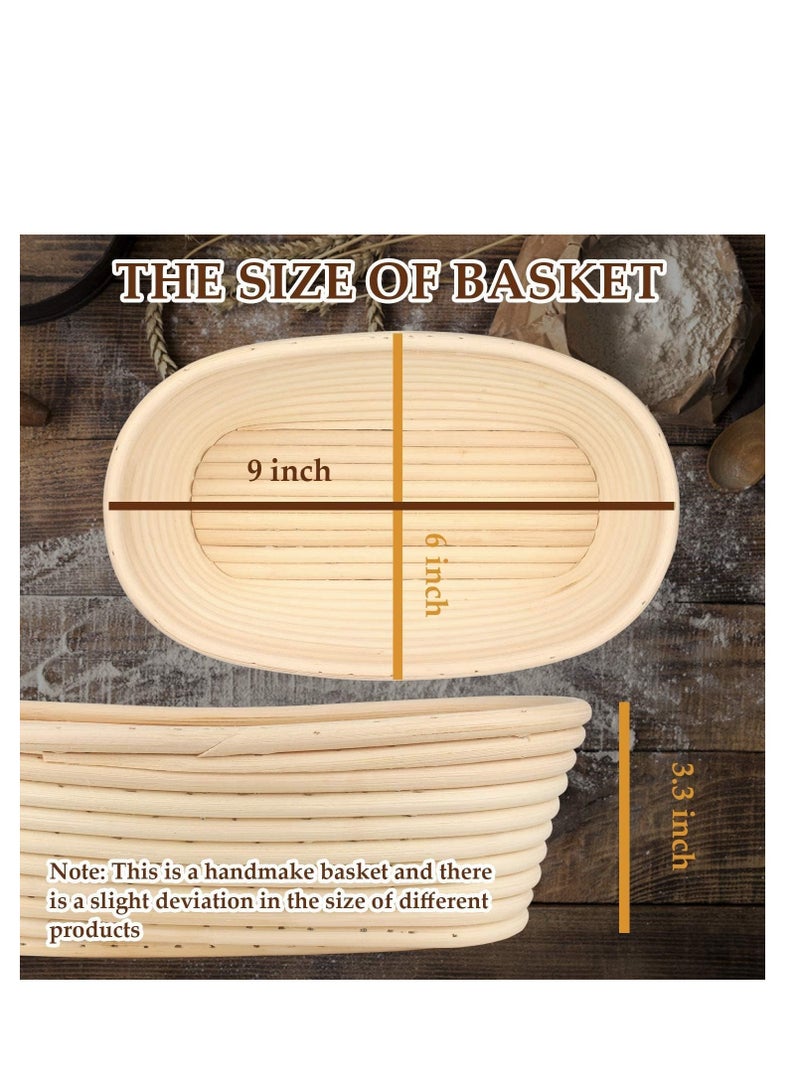 Oval Bread Proofing Basket, Handmade Banneton Bread Proofing Basket Brotform with Bread Lame, Dough Scraper, Proofing Cloth Liner for Sourdough Bread, Baking(10 x 6 x 3.5 inches)