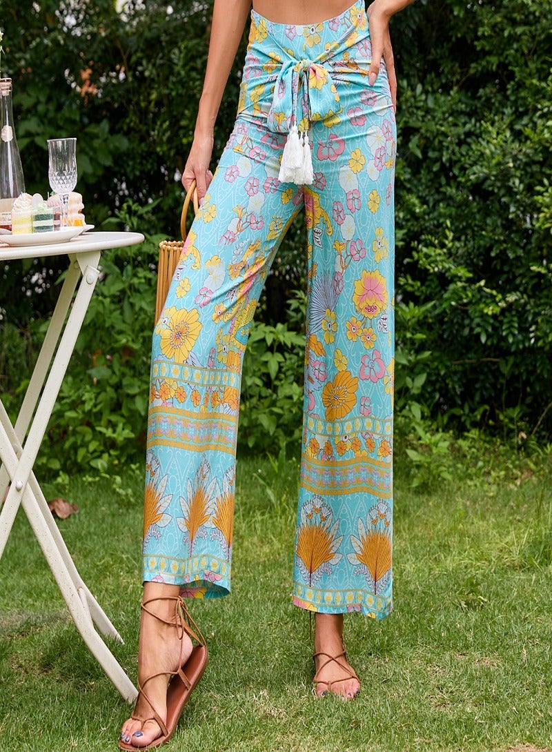 Blue Floral Printed Jeggings