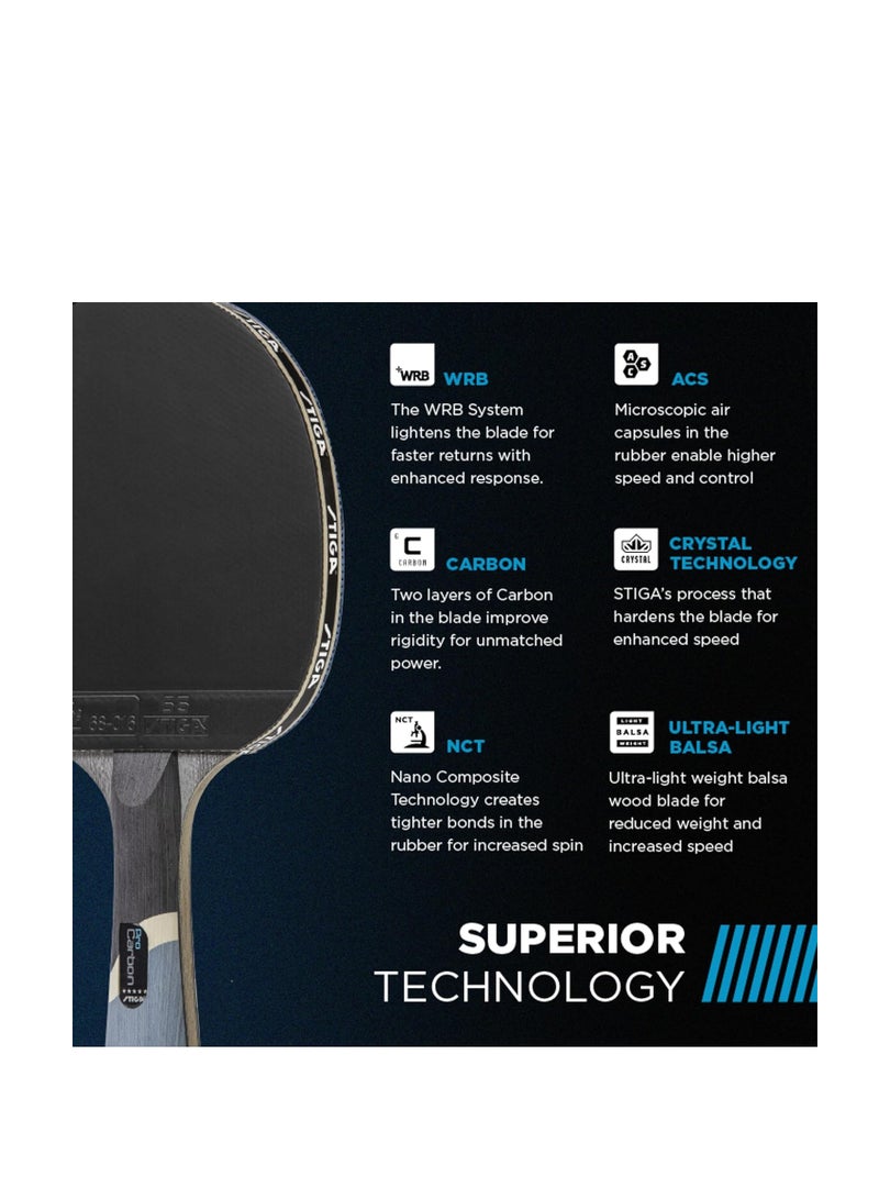 STIGA Pro Carbon Performance-Level Table Tennis Racket with Carbon Technology for Tournament Play - Red and Blue Colors