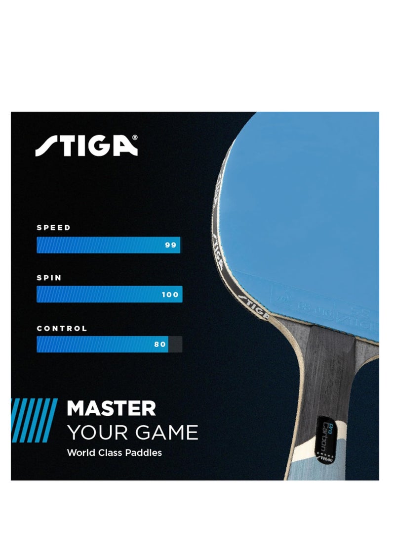 STIGA Pro Carbon Performance-Level Table Tennis Racket with Carbon Technology for Tournament Play - Red and Blue Colors