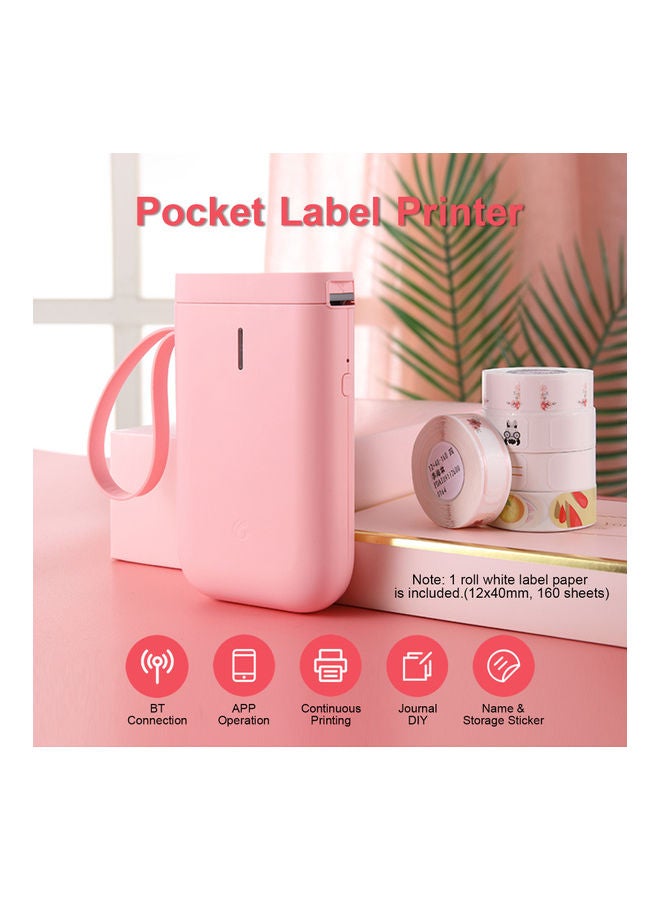 Portable Wireless Handheld Thermal Label Printer 18.3x4x11.3cm Pink