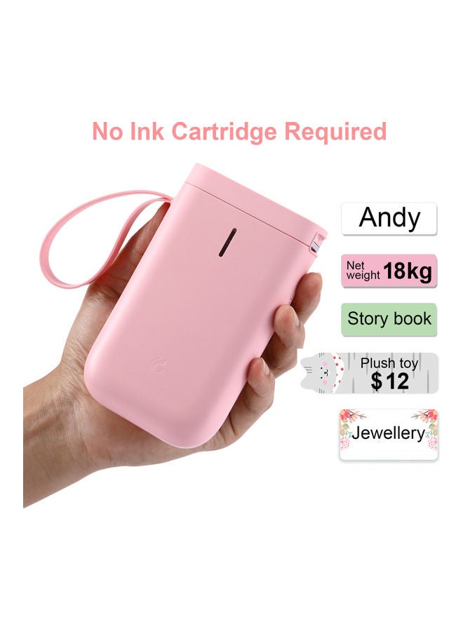 Portable Wireless Handheld Thermal Label Printer 18.3x4x11.3cm Pink