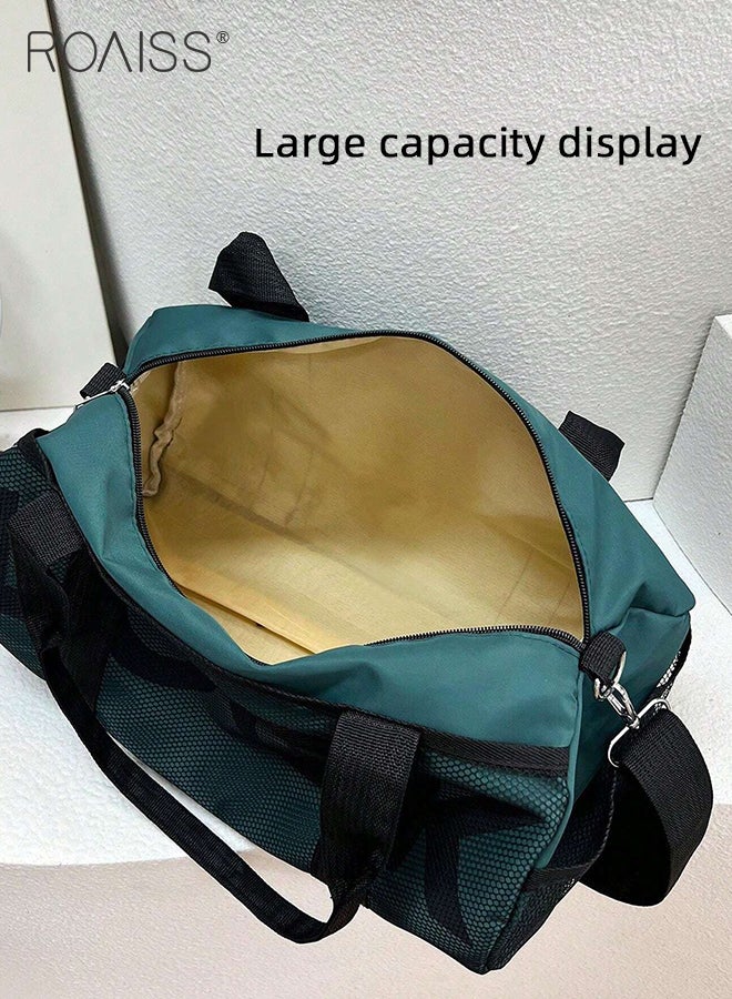 Large Capacity Portable Luggage Bag for Men and Women Fashionable Letter Decoration Travel Duffel Bag Contrast Color Waterproof and Lightweight Sports Bags with Shoulder Strap for Yoga Camping