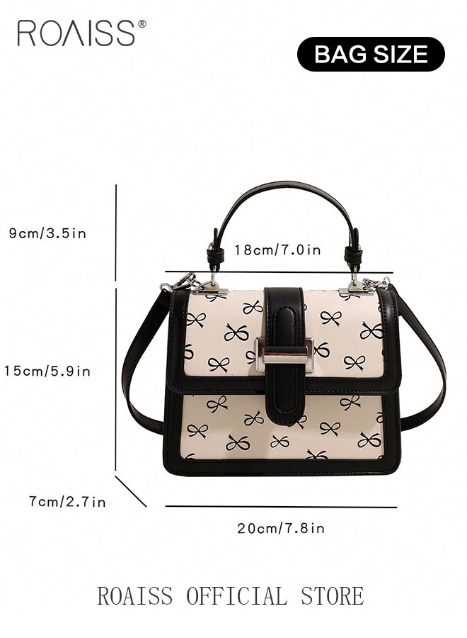 PU Leather Square Handbag for Women with All-Over Butterfly Pattern Fashionable and Lovely Shoulder Bag with Comfy Handheld Girls Flap Crossbody Bags for Daily Use Party or Commute