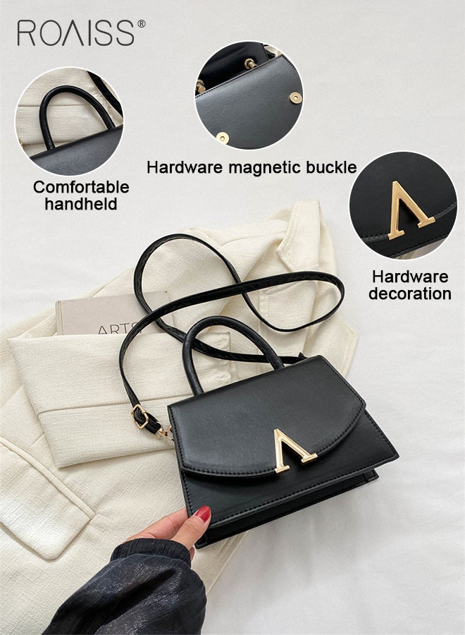 Elegant Simple Shoulder Bag for Women High Capacity Solid Color Flap Handbag with Shoulder Strap Ladies Solid Color PU Leather Clutch Purse with Metal Decor for Daily Use Party and Events