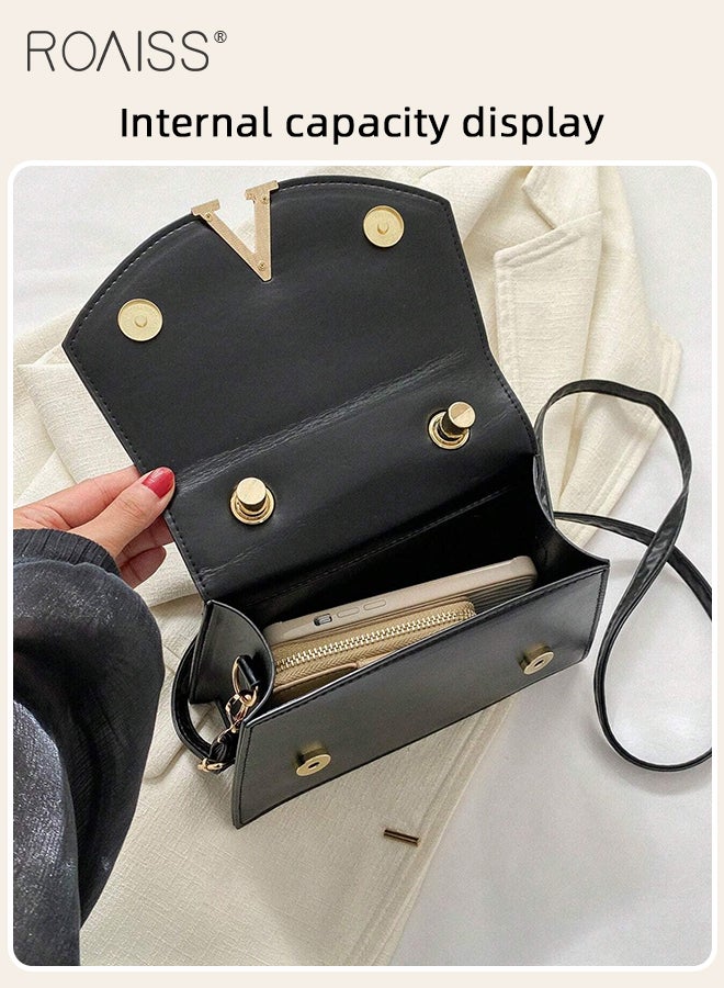 Elegant Simple Shoulder Bag for Women High Capacity Solid Color Flap Handbag with Shoulder Strap Ladies Solid Color PU Leather Clutch Purse with Metal Decor for Daily Use Party and Events