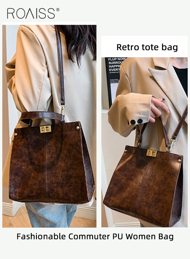 2 Pcs Retro Large Capacity Tote Bags for Women Fashionable Commuter PU Leather Handbag with Shoulder Straps Practical Crossbody Bag with Mini Storage Bag Set Perfect for Commute