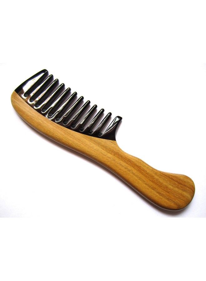 Bb1Wmt Wide Tooth Handmade No Static Black Buffalo Horn Comb With Green Sandalwood Handle(7.3*2)