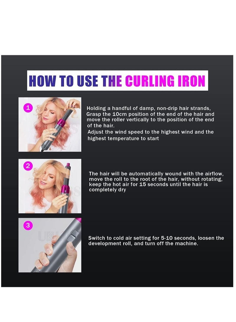 5 In 1 Hair Curler Rotating Hair Dryer Hair Straightener Comb Curling Brush 5 interchangeable barrels, 3 adjustable modes, 30S heating, smoothing iron styling tools