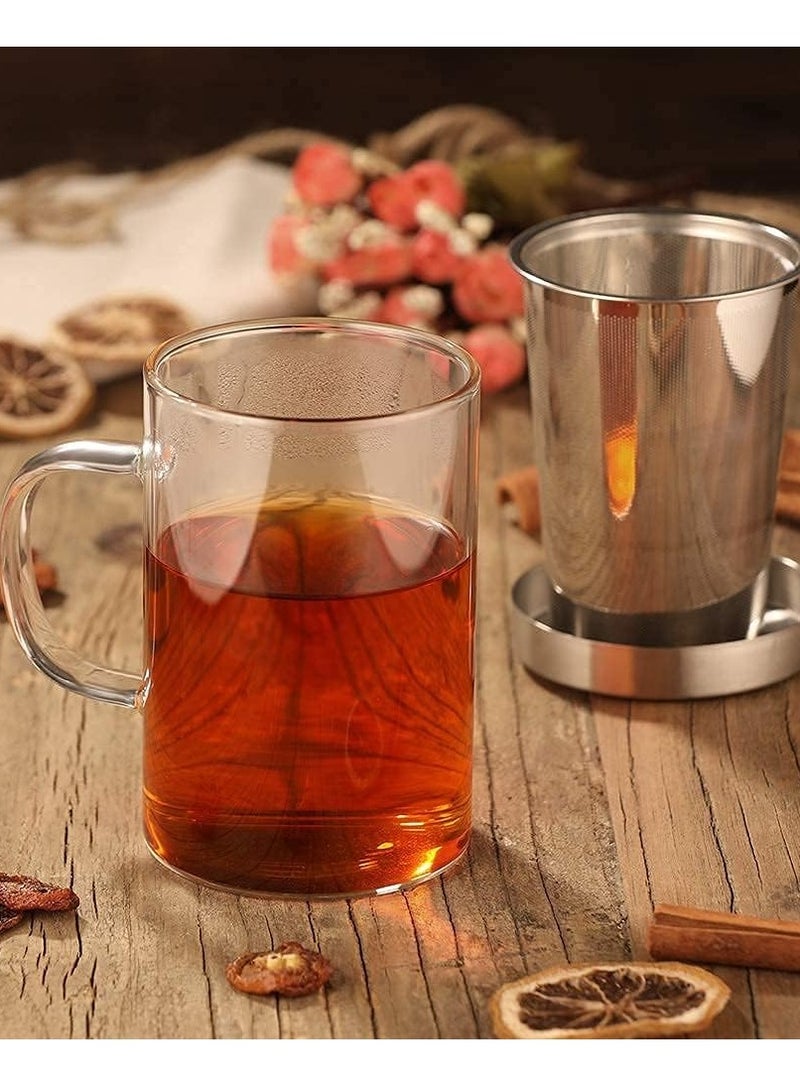 Borosilicate Glass Tea Cup with Stainless Steel Infuser and Lid, 500 ML