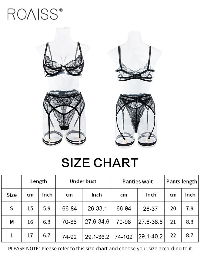 Lace Hollow Out Lingerie Set for Women with Drill Particles Decor Mesh Yarn See Through Spaghetti Strap Underwear Suit with Garter Ladies Slim Fit Comfy Bodysuit for Adults