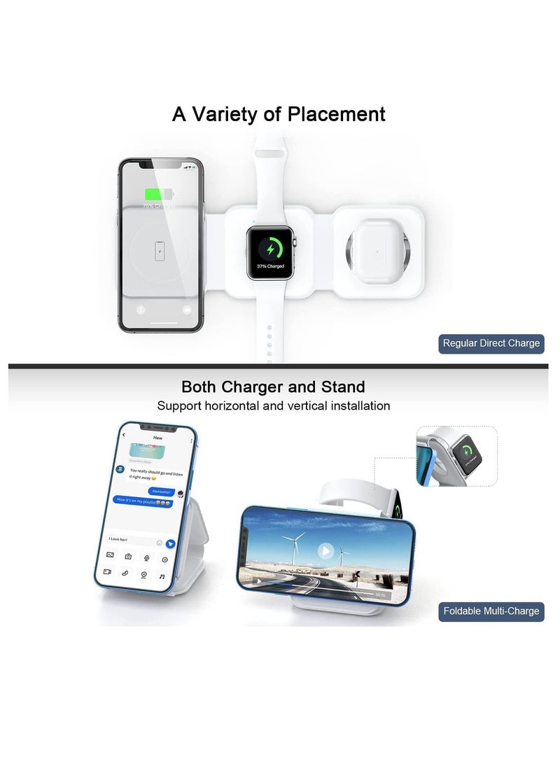 3 in 1 Wireless Charger,Magnetic Foldable Charging Station,Fast Wireless Charging Pad (WHITE)