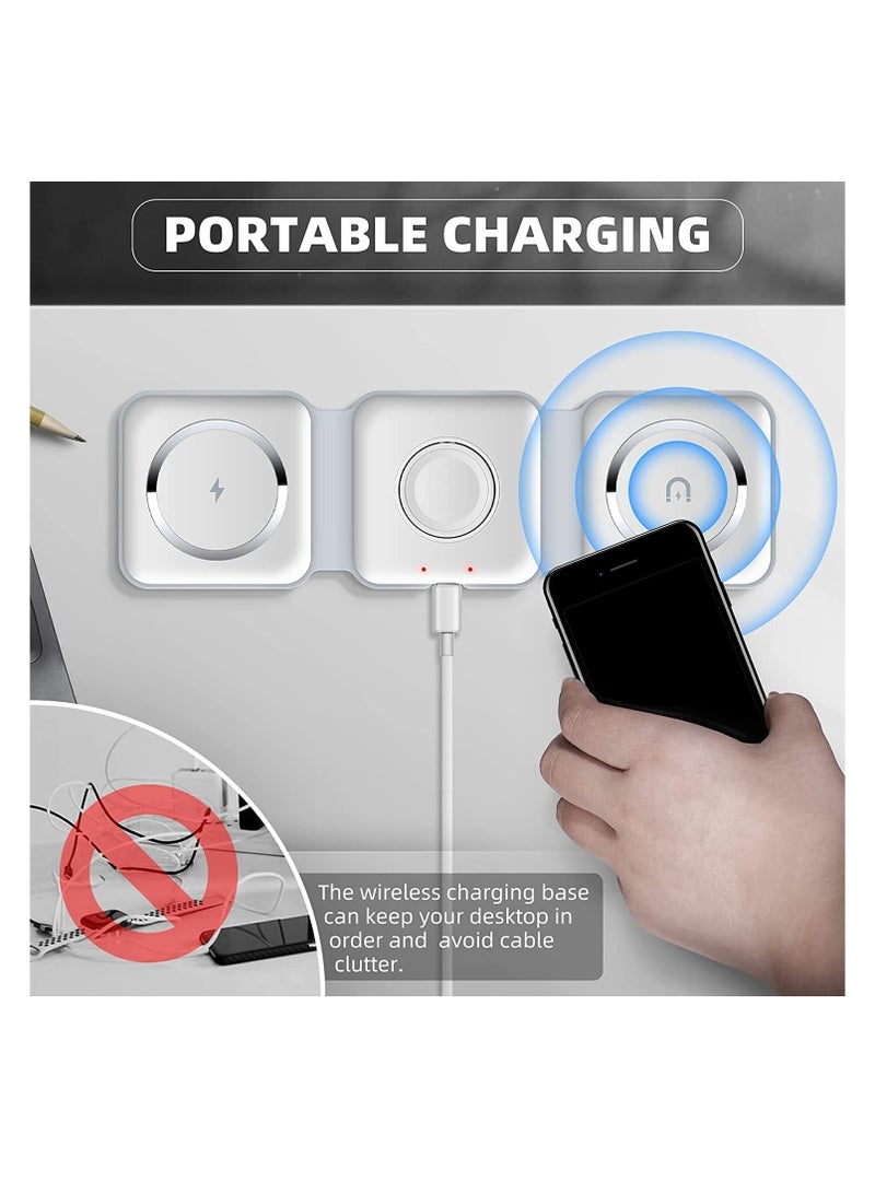 3 in 1 Wireless Charger,Magnetic Foldable Charging Station,Fast Wireless Charging Pad (WHITE)