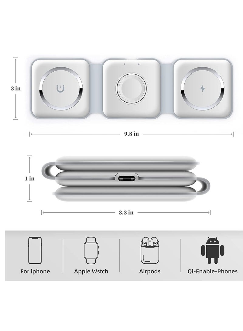 3 in 1 Wireless Charger,Magnetic Foldable Charging Station,Fast Wireless Charging Pad (WHITE)