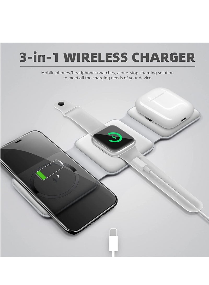 3 in 1 Wireless Charger,Magnetic Foldable Charging Station,Fast Wireless Charging Pad (WHITE)