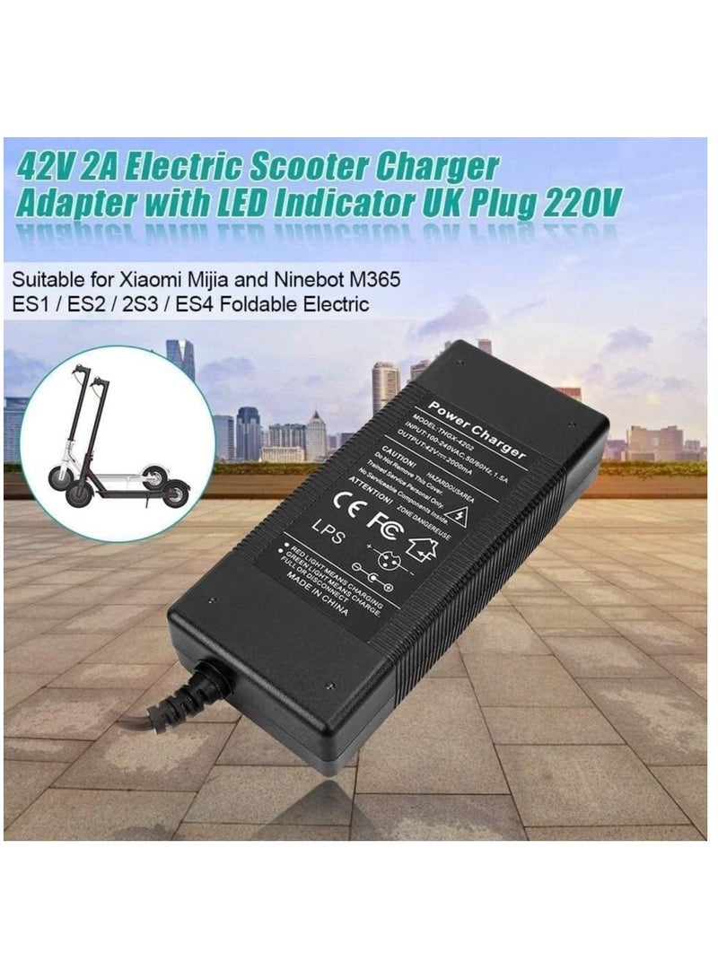 Electric Scooter Charger, 42V 2A Power Adapter Charger, with LED Charging Indicator for Xi-ao-mi Mi-jia Nine-bot M365 ES1 / ES2 / 2S3 / ES4