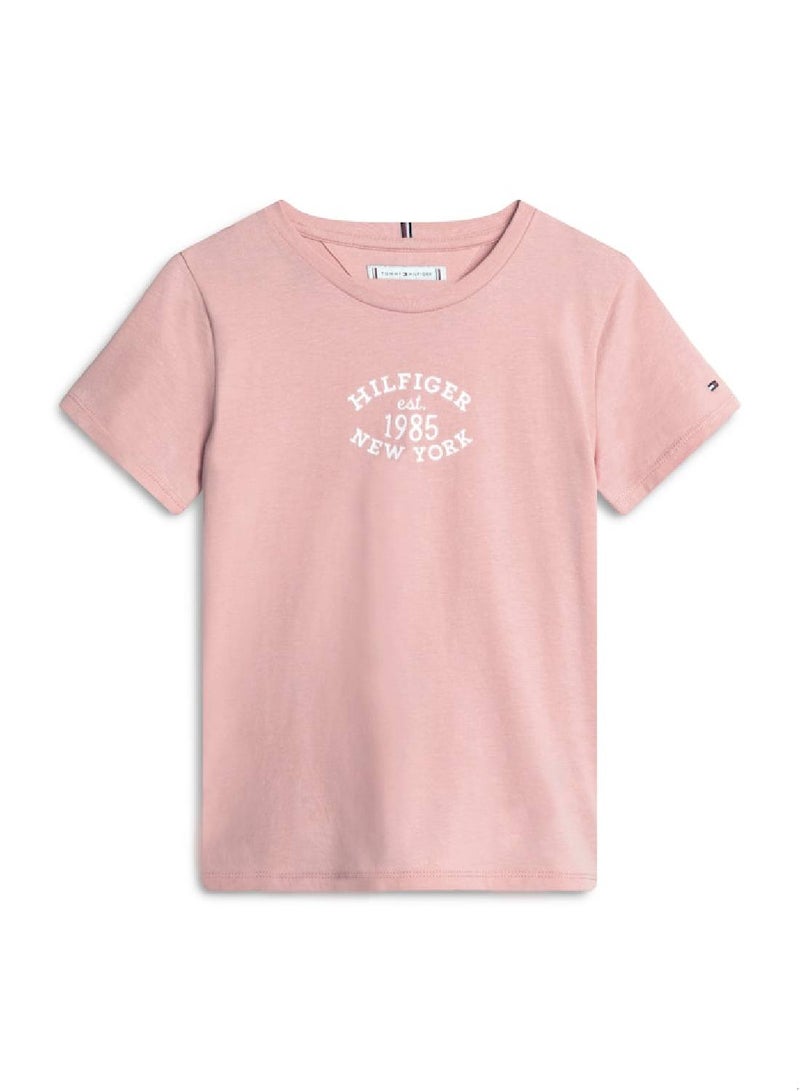 Girls' Hilfiger Monotype Flock Logo Slim T-Shirt -  Cotton blend vintage jersey, Pink
