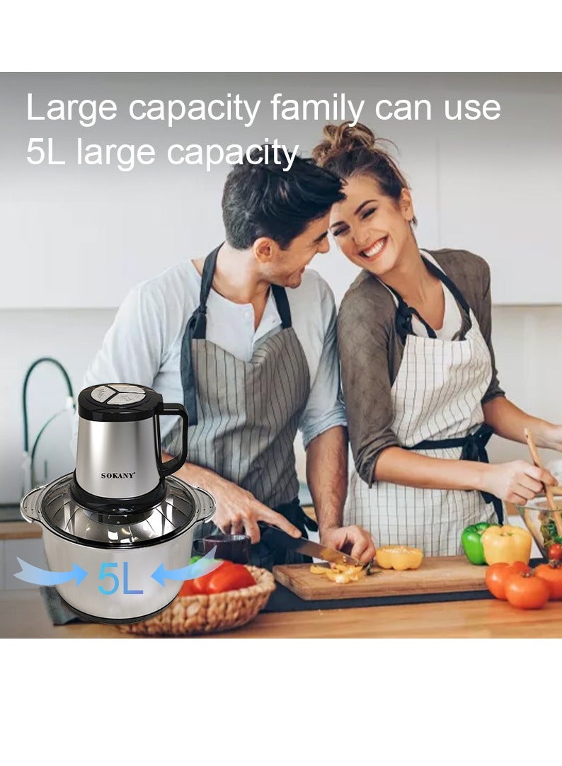 Sokany 800w meat grinder electric, electric meat grinder 5l stainless steel meat blender food chopper for meat, vegetables, fruits and nuts with 4 sharp blades. (800w, 5l)