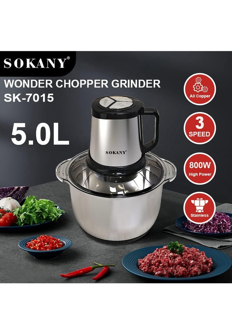 Sokany 800w meat grinder electric, electric meat grinder 5l stainless steel meat blender food chopper for meat, vegetables, fruits and nuts with 4 sharp blades. (800w, 5l)