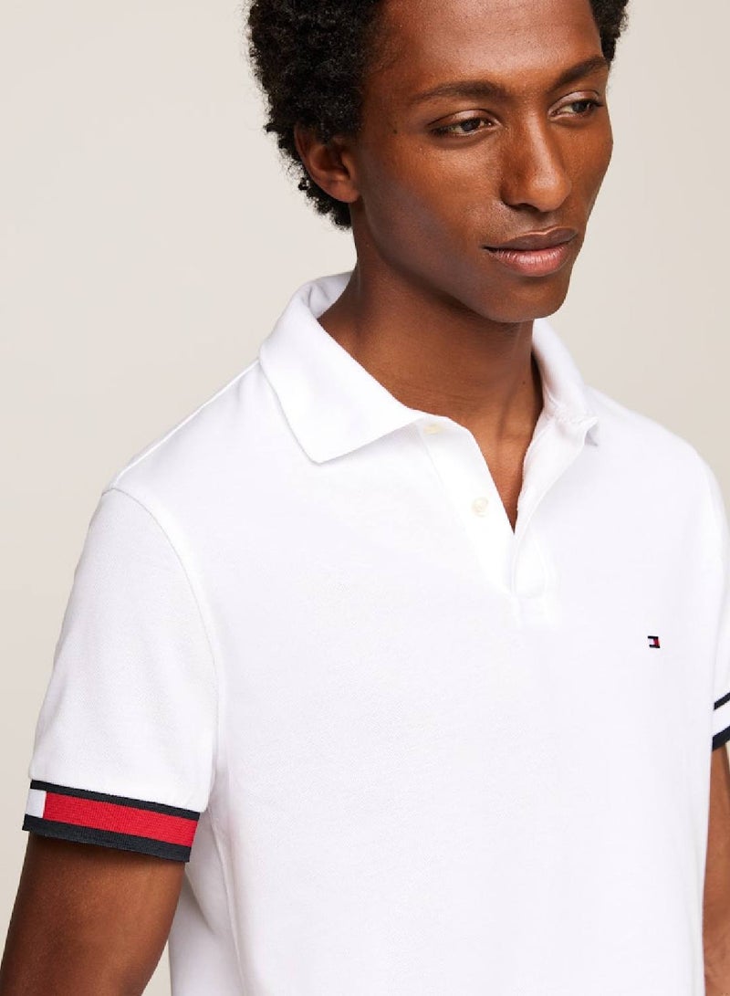 Men's Hilfiger Flag Slim Fit Polo -  Stretch organic cotton, White