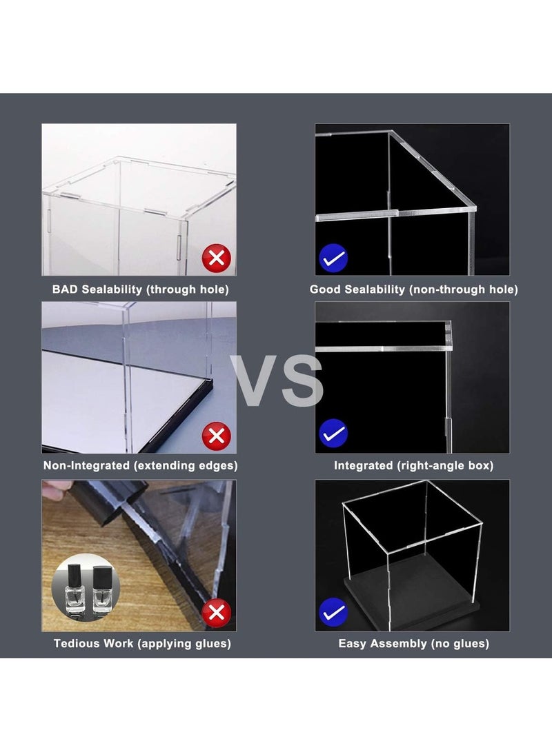Clear Self-Assembly Acrylic Display Case with Black Velvet Base, Deluxe Dustproof Showcase, Cube Countertop Box for Collectibles, Home Organization (4x4x4 inch)