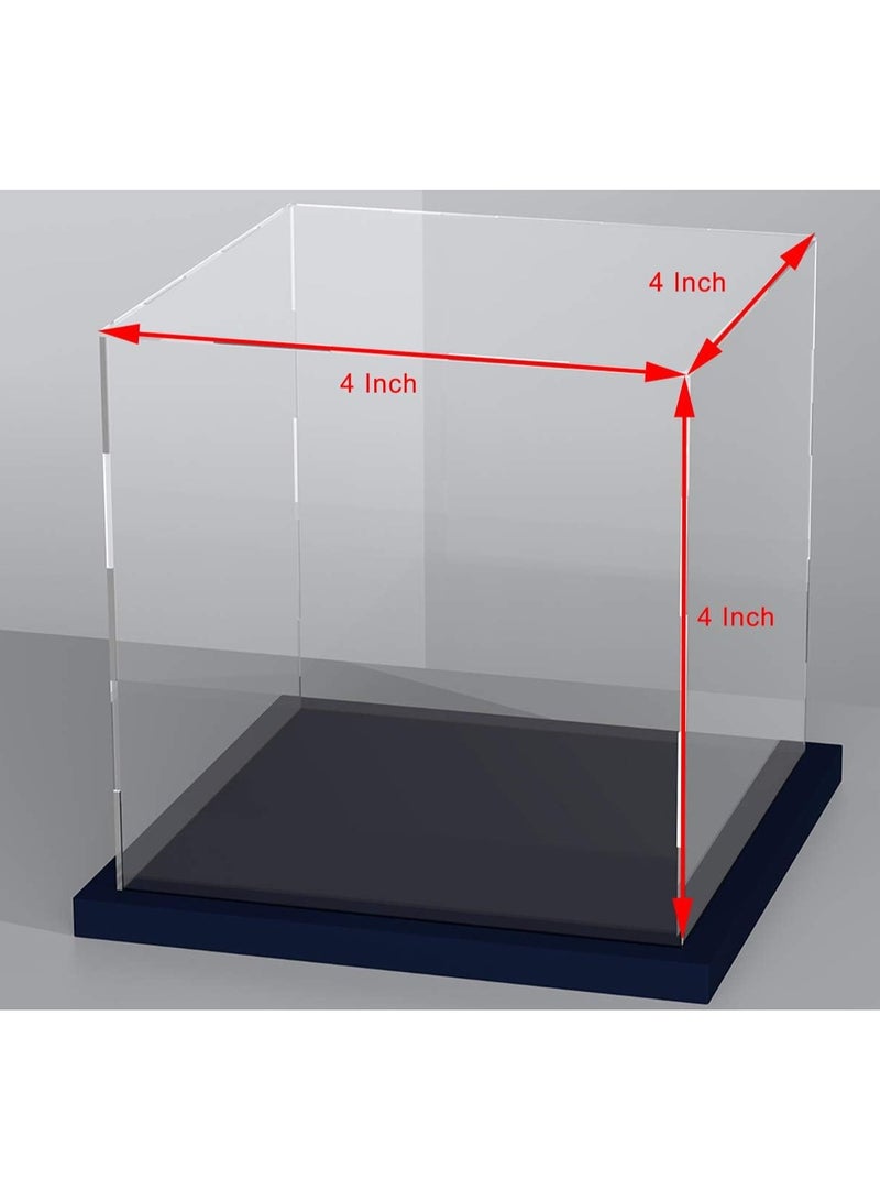 Clear Self-Assembly Acrylic Display Case with Black Velvet Base, Deluxe Dustproof Showcase, Cube Countertop Box for Collectibles, Home Organization (4x4x4 inch)