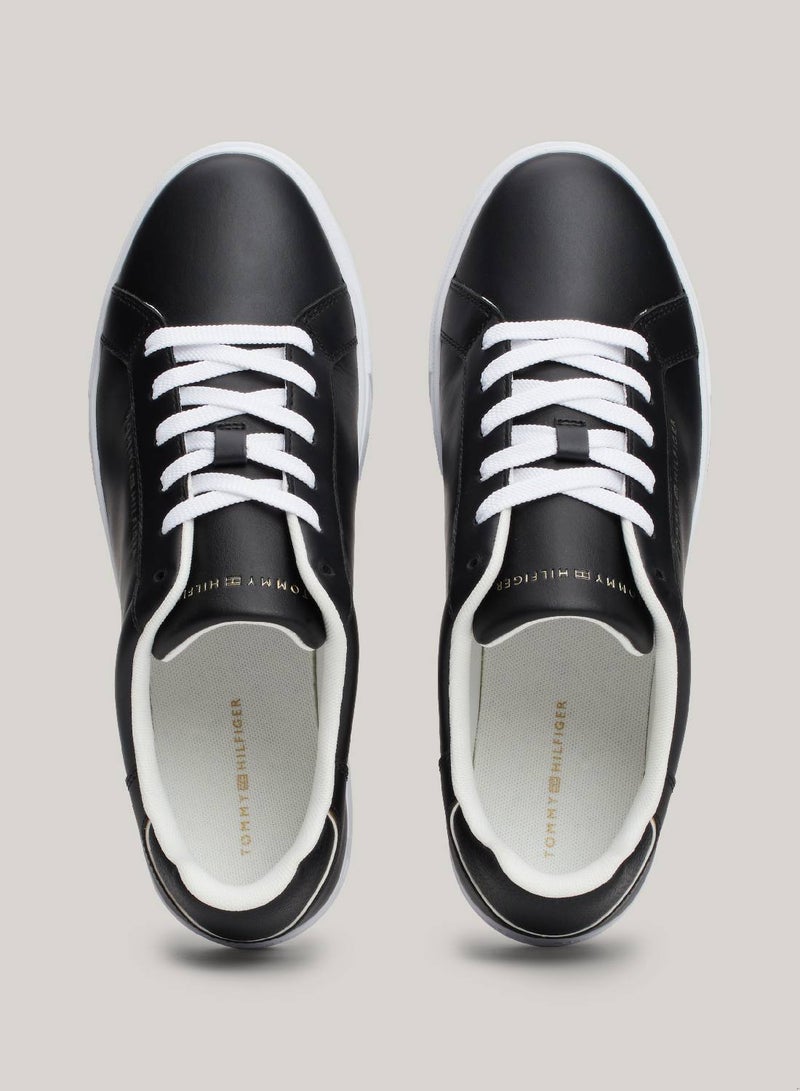 Women's Essential Court Sneakers Low Top - Leather, Black