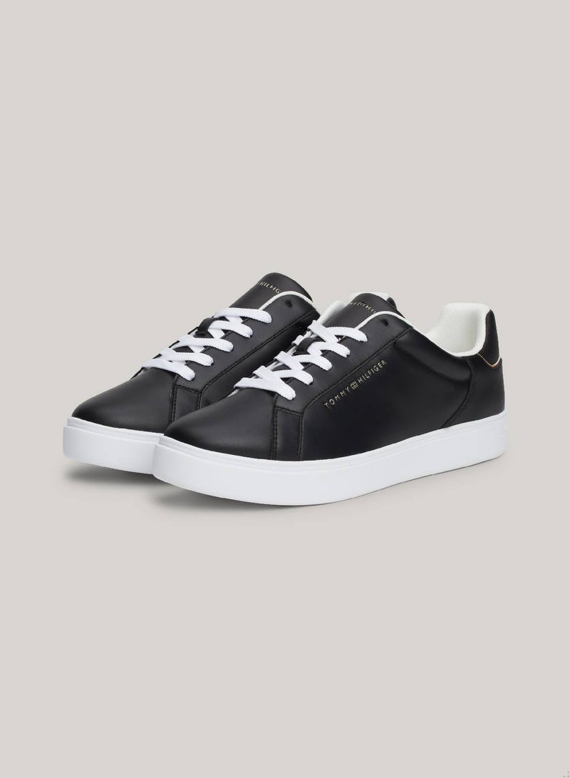 Women's Essential Court Sneakers Low Top - Leather, Black