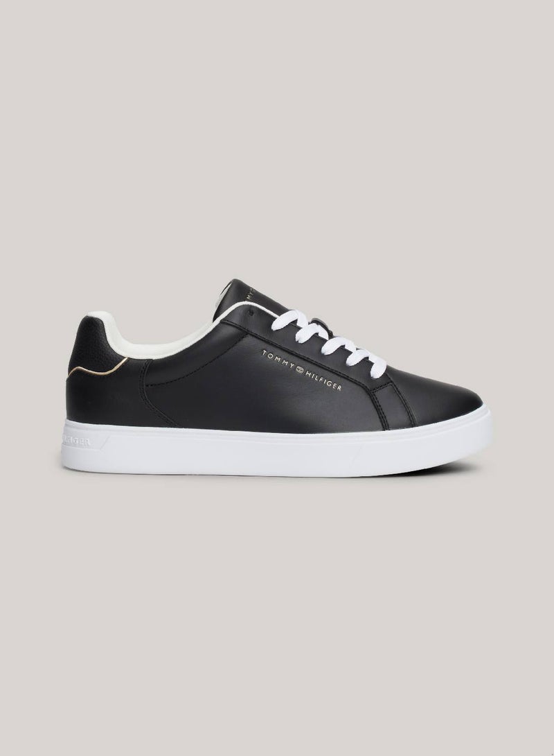 Women's Essential Court Sneakers Low Top - Leather, Black