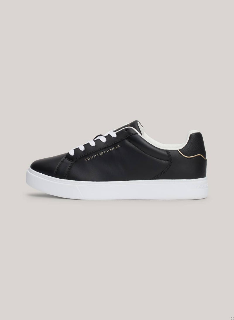 Women's Essential Court Sneakers Low Top - Leather, Black