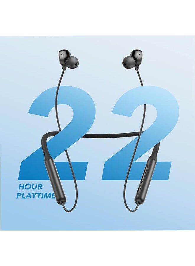 Life U2i Bluetooth Neckband Headphones with 24 H Playtime, 10 mm Drivers, Crystal-Clear Calls with CVC 8.0, USB-C Fast Charging, Foldable & Lightweight Build, IPX5 Waterproof Black