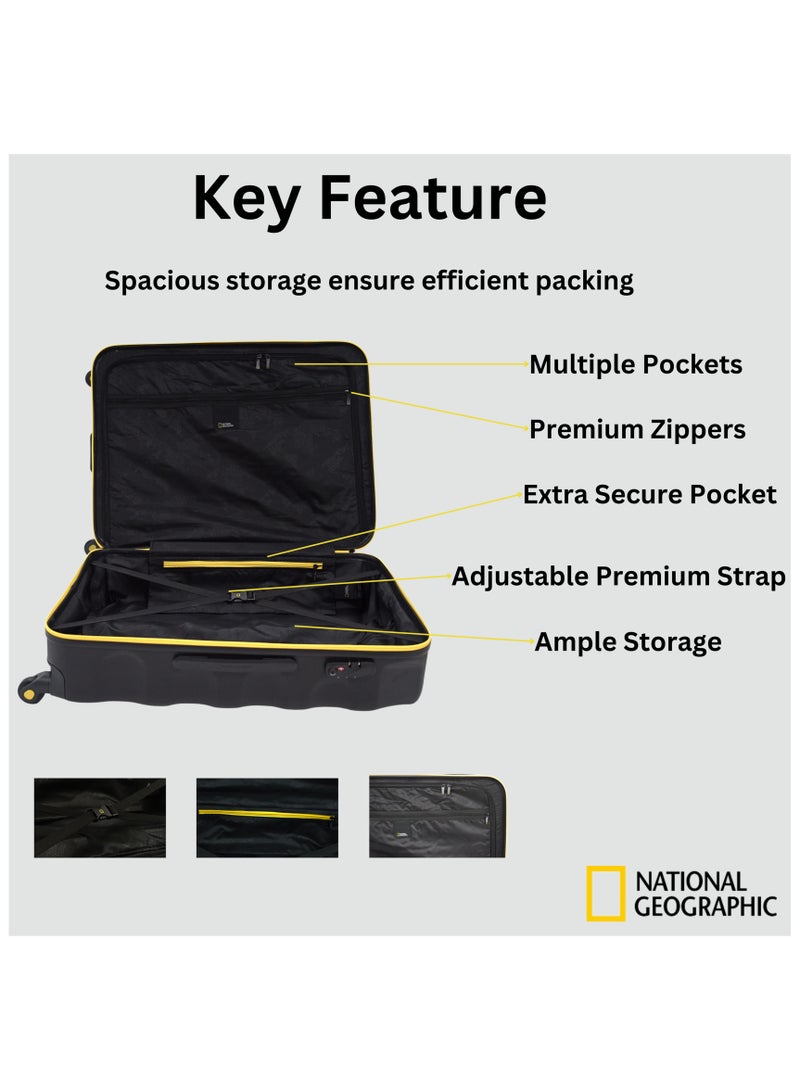 National Geographic Arete ABS Hard Case Large Check-In Travel Suitcase Black, Durable Lightweight Travel Luggage, 4 Wheel Trolley Bag with TSA Combination Lock (28 Inch).